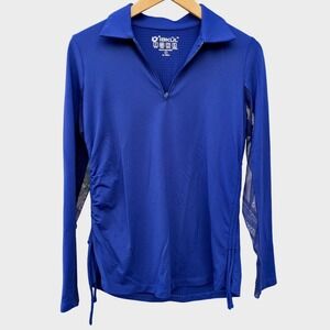 IBKUL Long Sleeve 1/4 Zip Polo Women's Medium Blue UPF 50+